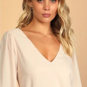 Lulu's Stylish and Sincere Beige Long Sleeve V-Neck